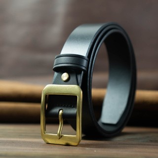 Thắt lưng nam da bò nguyên miếng màu ĐEN Khoá đồng thau bản 3.4cm Bm10d