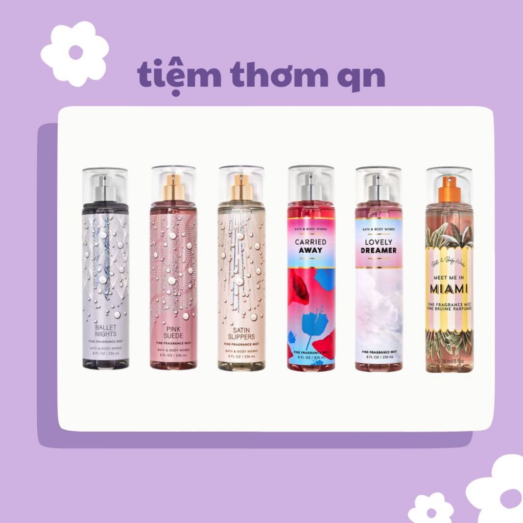 BST MỚI - Xịt Thơm Toàn Thân Body Mist Bath & Body Works Pink Suede Ballet Nights Satin Slippers
