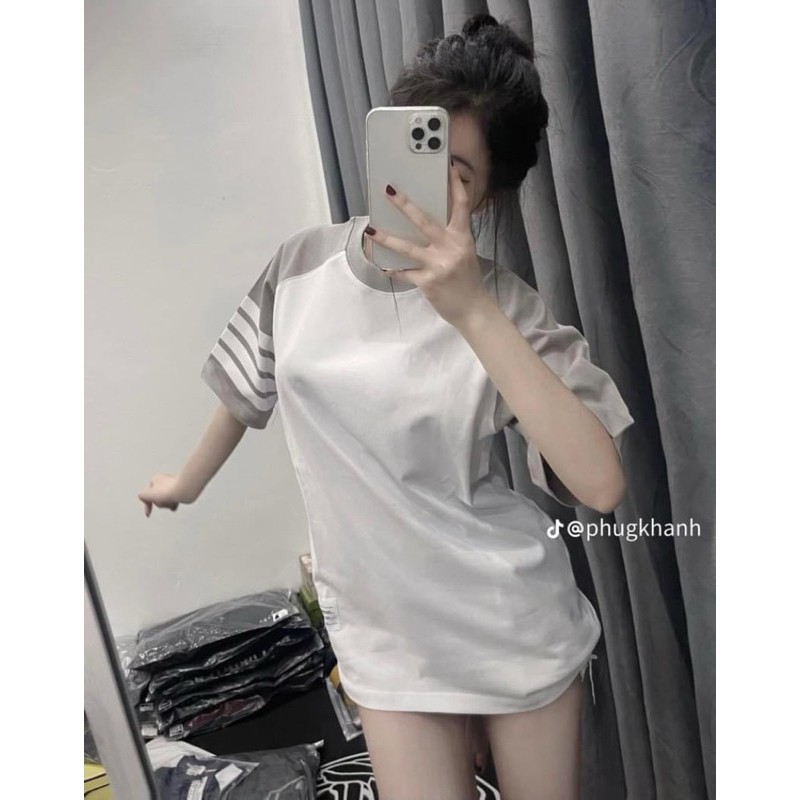 Áo thun cotton loại đẹp Thom phối tay kẻ nhiều màu - full size nam nữ