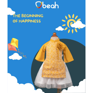 Bộ áo dài bé gái Obeah chất liệu taffta phối ren màu đỏ, vàng Fullsize 66 đến 90 cho bé gái từ 3 đến 24 tháng