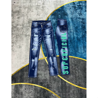 Quần Đê Quyy Cào rách in sơn xanh