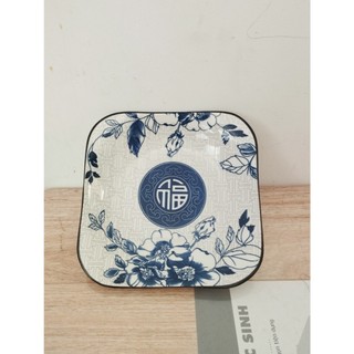 Dĩa sứ vuông mẫu xanh chữ phúc size 8 inch / 9 inch