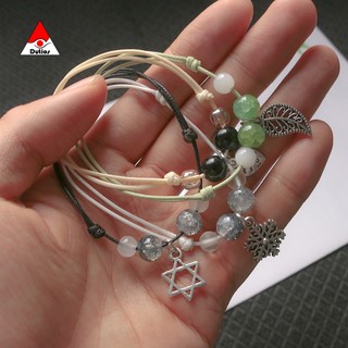 Vòng tay macrame DUTIOS hạt đá pha lê rạn mix charm VPL002