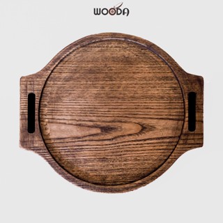 Đế nồi gỗ cao cấp màu nâu, khay gỗ hình tròn có tay cầm