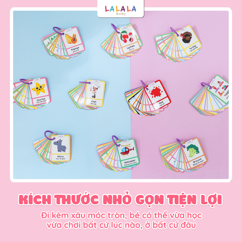 Bộ thẻ học thông minh Flashcard cho bé chuẩn Glenn Doman giáo giục sớm Lalala baby song ngữ Anh Việt