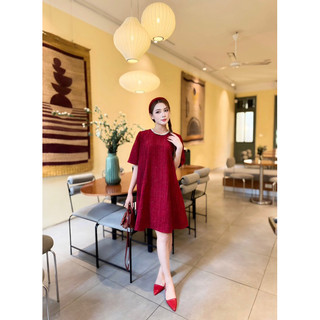 Petbychang - Váy dạ tweed cổ đính đá dáng suông A basic cơ bản dễ mặc