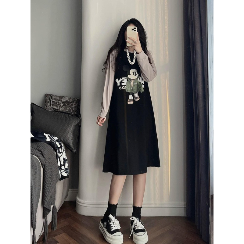 Đầm suông tay dài mickey
