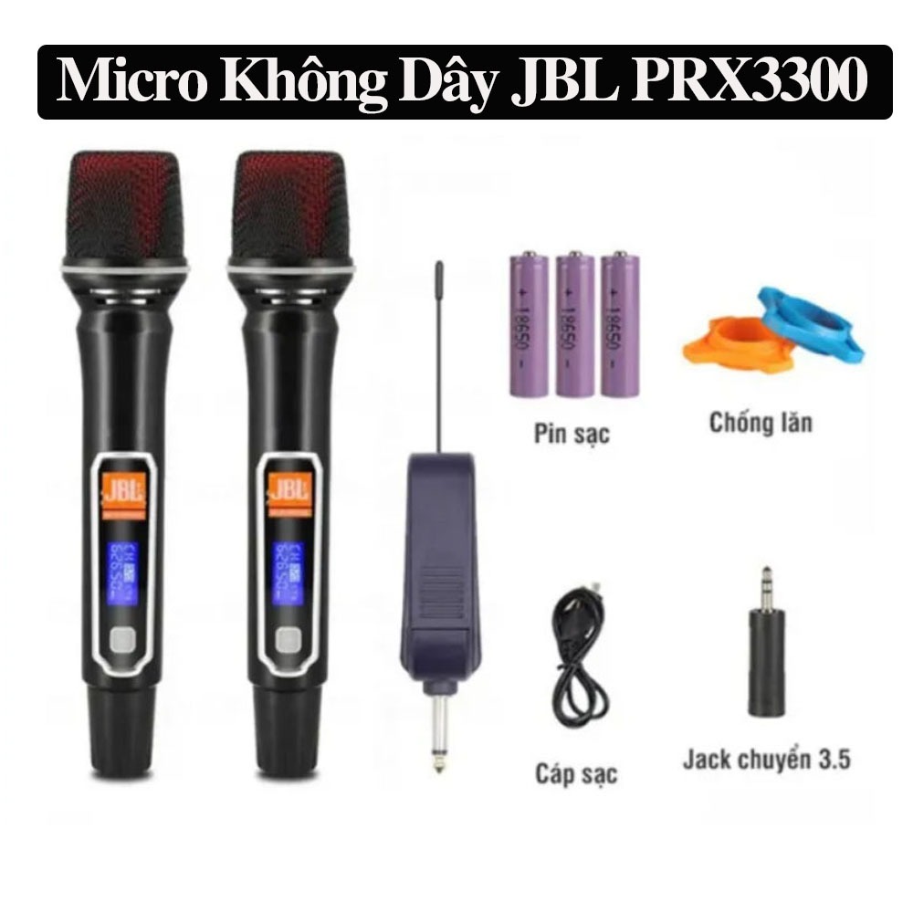 Micro Karaoke Không Dây JBL PRX 3300, Sử Dụng Pin Sạc , Sóng UHF, Kết Nối Với Loa Bluetooth, Loa Kéo, Amply Vang Cơ