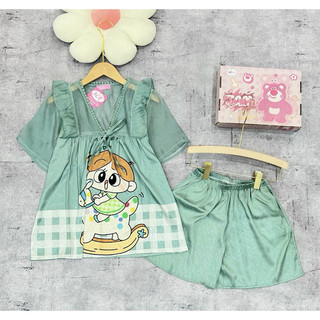 Đồ Ngủ Pijama Lụa Xước Tay Ngắn Quần Đùi, Cổ Phối Voan Siêu Xinh, Mềm Mịn, Độc Lạ Khó Tìm, Sanh Chảnh Hàn Quốc