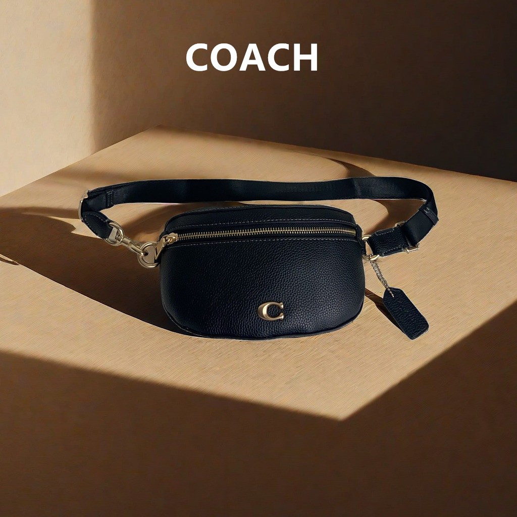 COACH Túi thắt lưng nữ màu đen da bò thật CH813