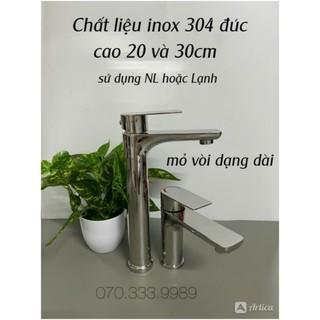 Vòi Lavabo vòi rửa mặt Nóng Lạnh inox 304 Thân Đúc nặng mỏ dài