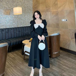 Đầm Dáng Dài Tay Dài Phối Nơ Thanh Lịch, Váy Maxi Dài mặc đi chơi, đi tiệc cưới, chụp kỷ yếu [Có bigsize]