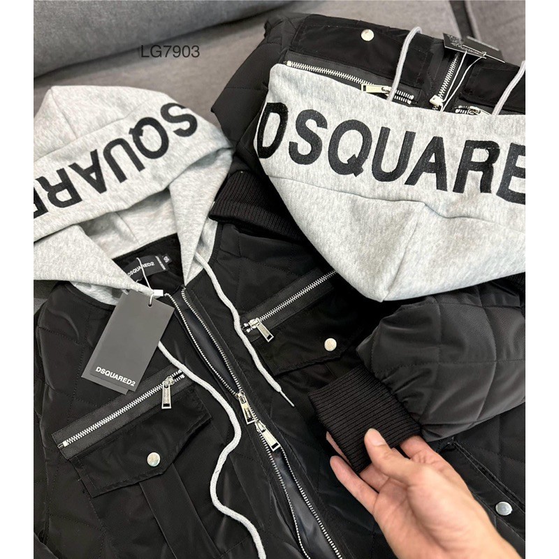 Áo Phao Trần Bông DSQ 3 Lớp Phối Mũ Nỉ Dày Dặn Hottrend - Áo Khoác Phao DSQ Phối Mũ Nỉ Hottrend 2023