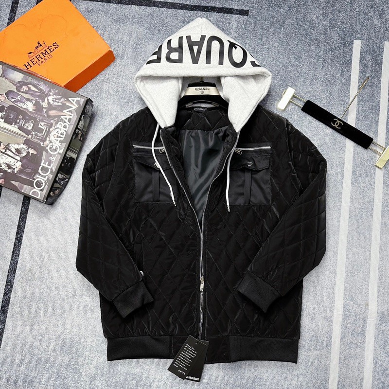 Áo Phao Trần Bông DSQ 3 Lớp Phối Mũ Nỉ Dày Dặn Hottrend - Áo Khoác Phao DSQ Phối Mũ Nỉ Hottrend 2023