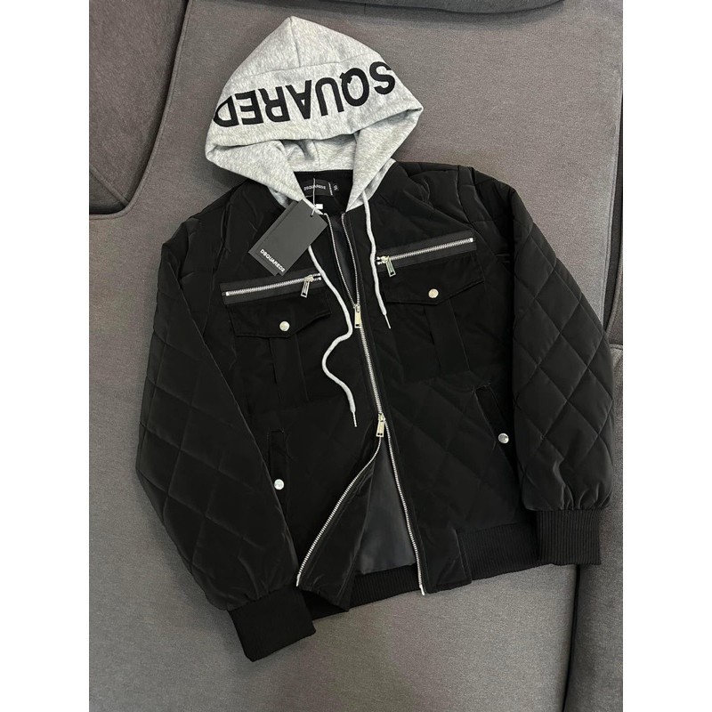 Áo Phao Trần Bông DSQ 3 Lớp Phối Mũ Nỉ Dày Dặn Hottrend - Áo Khoác Phao DSQ Phối Mũ Nỉ Hottrend 2023