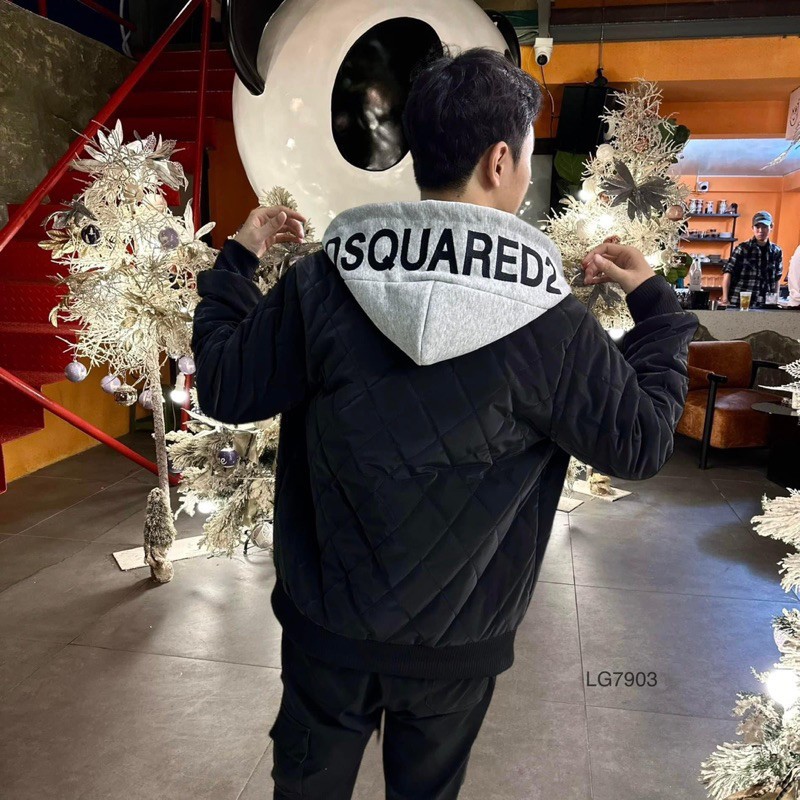 Áo Phao Trần Bông DSQ 3 Lớp Phối Mũ Nỉ Dày Dặn Hottrend - Áo Khoác Phao DSQ Phối Mũ Nỉ Hottrend 2023