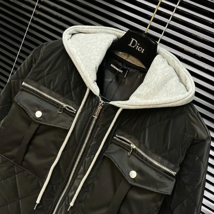 Áo Phao Trần Bông DSQ 3 Lớp Phối Mũ Nỉ Dày Dặn Hottrend - Áo Khoác Phao DSQ Phối Mũ Nỉ Hottrend 2023