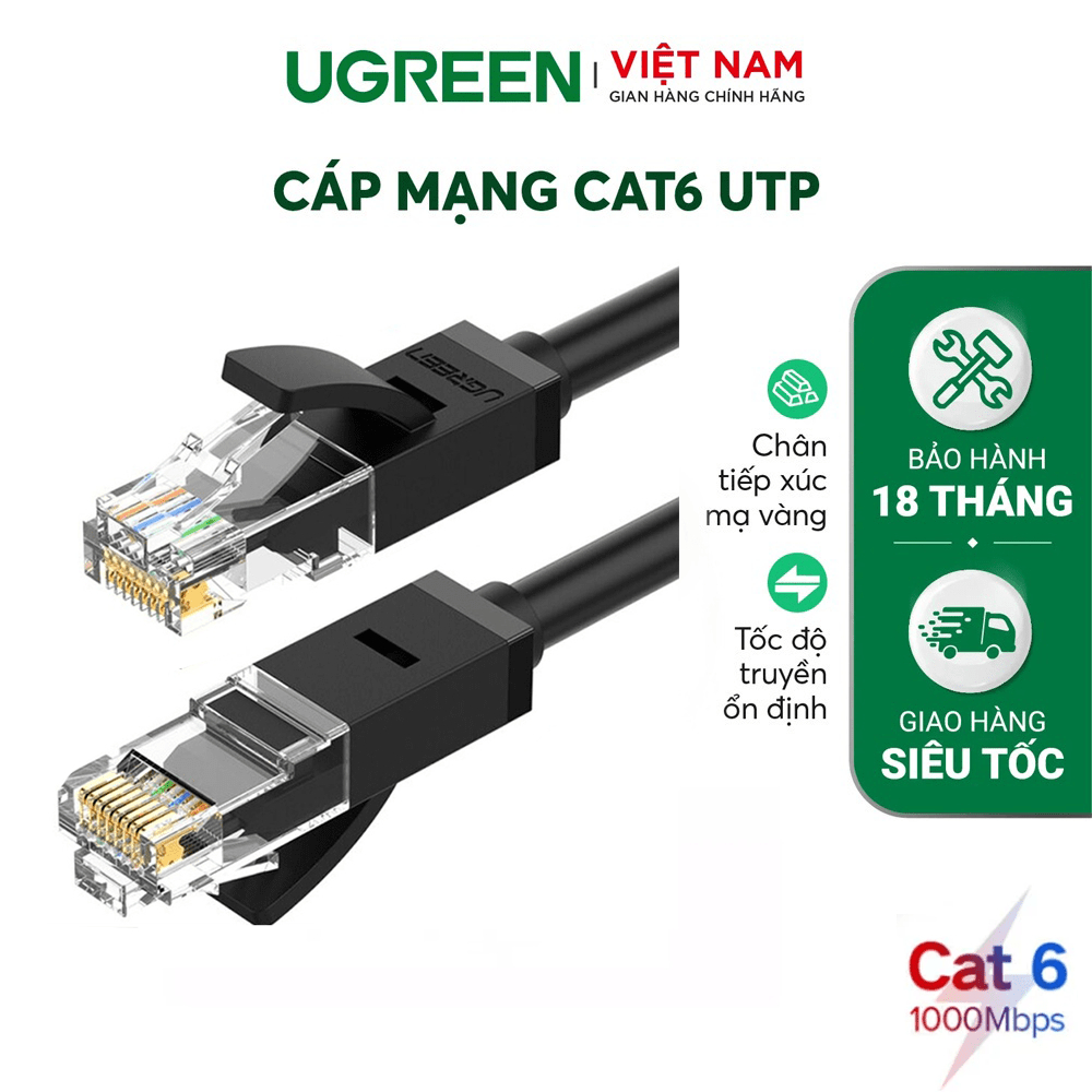 Dây mạng Lan Cat6 Ugreen RJ45 tốc độ cao 1Gbs Cáp mạng bấm sẵn lõi đồng 26AWG NW102