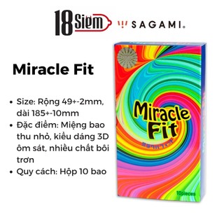 Bao cao su sagami miracle fit size 49mm thiết kế 3d ôm khít - hộp 10