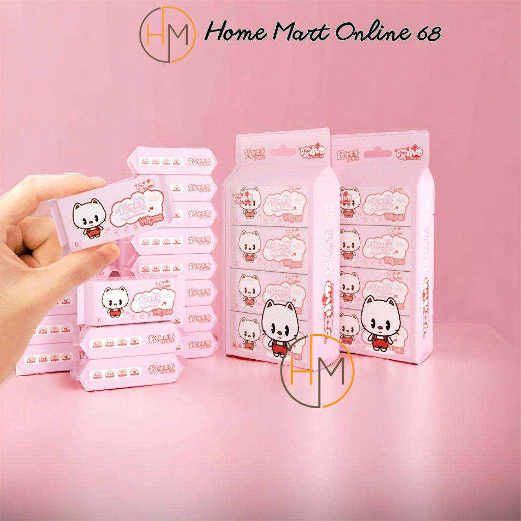 Bịch 8 gói khăn ướt mini tiện lợi đi chơi, du lịch