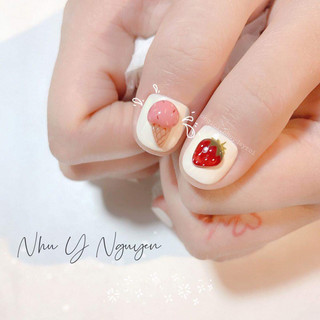 Charm cây kem và trái dâu gắn móng làm nail