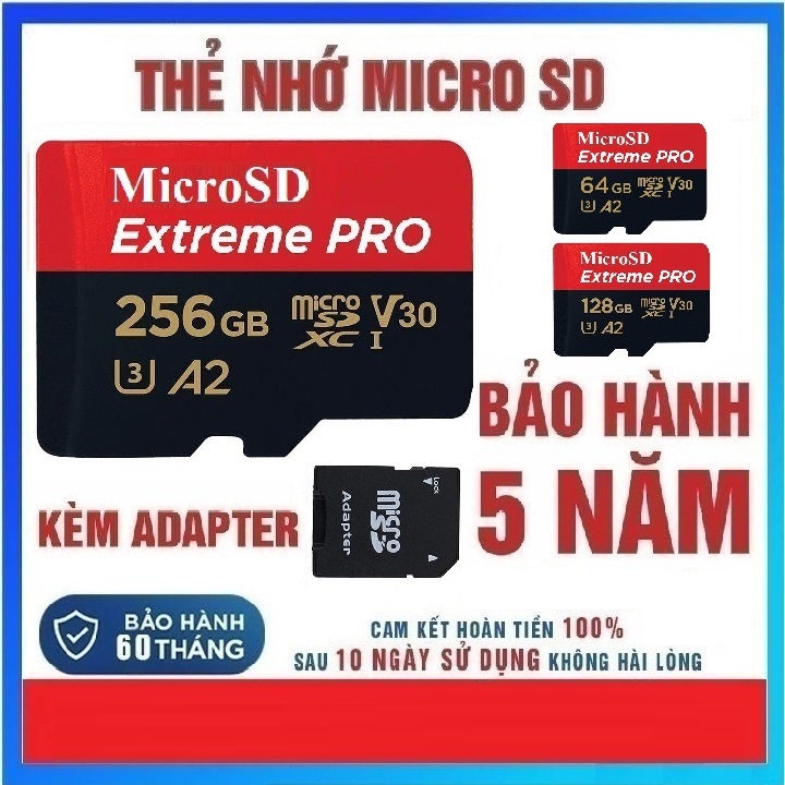 Thẻ nhớ MicroSDXC PRO A2 - 32GB 64GB 128GB 256GB V30 U3 Class 10 UHS-I 170MB/s