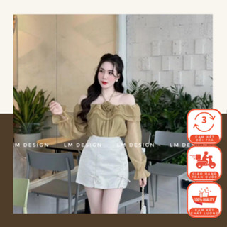 Áo Sơ Mi Trễ Vai,áo sơ mi  nữ, Sơ Mi Voan Tơ Lụa Óng Mã 23491 Top Nữ