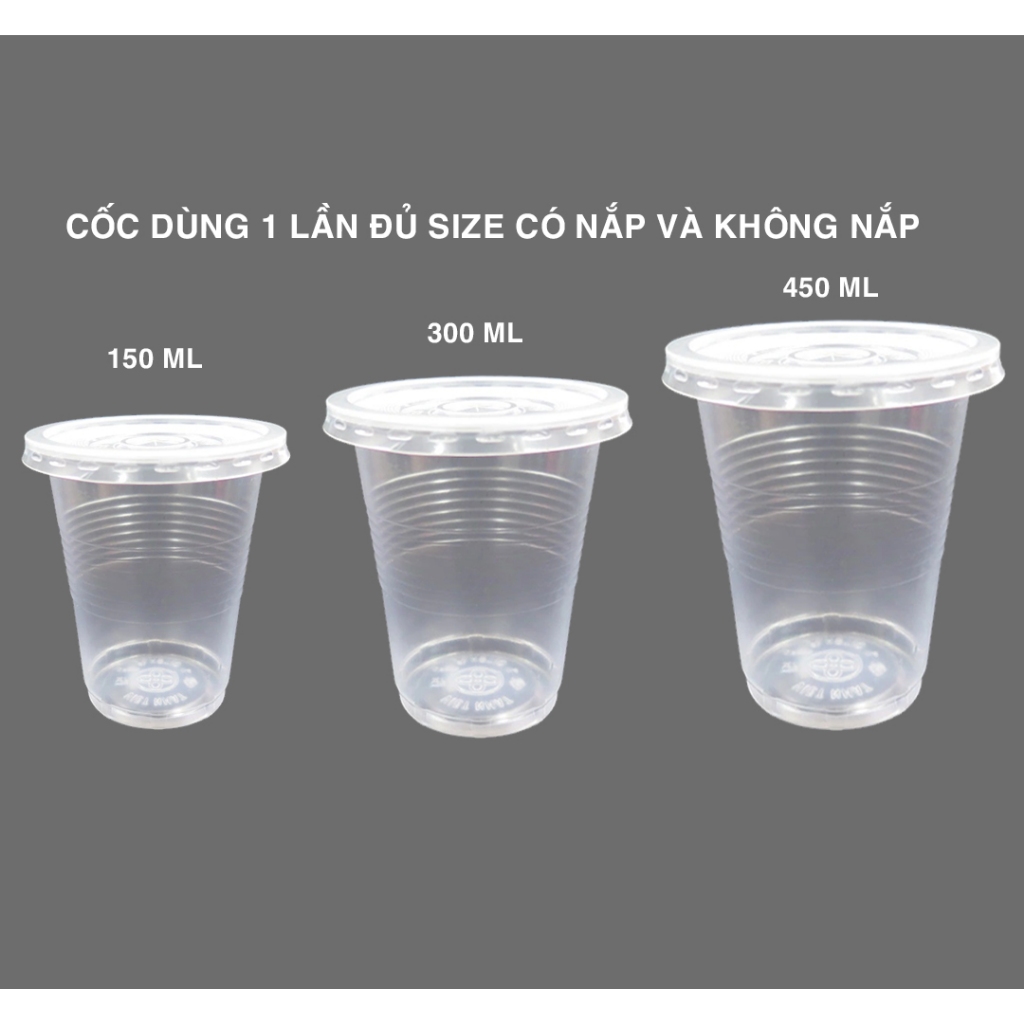 cốc/ly/chén nhựa dùng 1 lần set 25 chiếc 150ml/300ml/450ml, dạng trong suốt, có nắp và không nắp kho sỉ mb