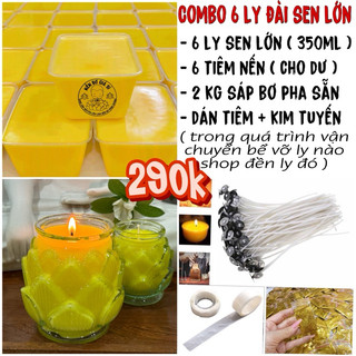 Combo 6 ly nến bơ đài sen 350ml ( Kèm văn khấn cúng dường )
