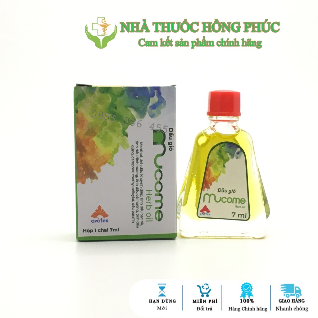 MUCOME HERB OIL CHAI 7ML - DẦU GIÓ GIẢM KHÓ THỞ NGHẸT MŨI NHỨC ĐẦU SỔ