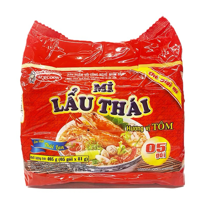 Combo 5 gói mì Lẩu Thái tôm Chua Cay Acecook 80g