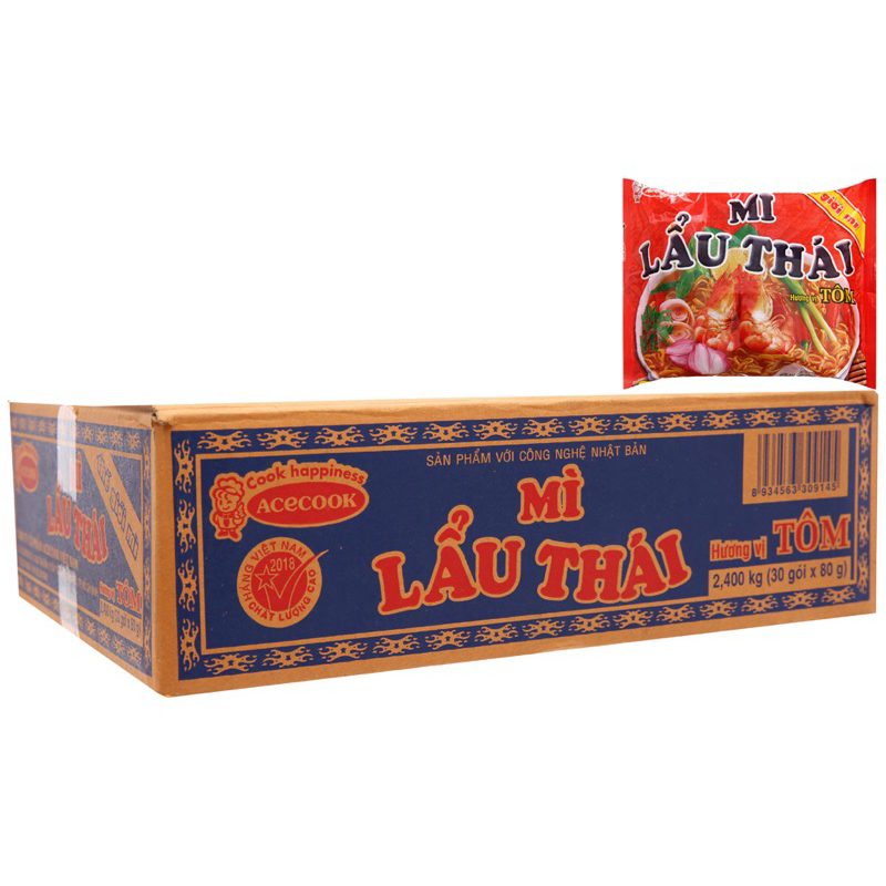 Thùng 30 gói mì Lẩu Thái tôm Chua Cay Acecook 80g