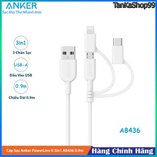 Cáp Sạc Anker Powerline II 3in1 0.9m A8436 USB-A to Micro + L + C