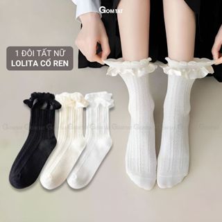 Tất ren trắng cao cổ nữ GOMTAT, vớ lolita cổ cao với thiết kế viền ren cổ bèo siêu xinh - HOT-1802-1DOI