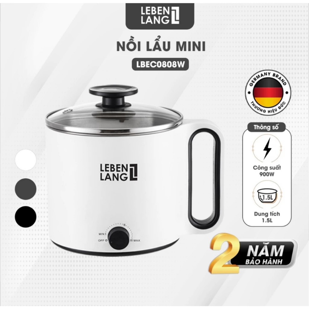 Nồi Lẩu Điện Mini Đa Năng Lebenlang LBEC0808 1500ml, Bảo Hành 2 Năm - Hàng Chính Hãng Từ Đức