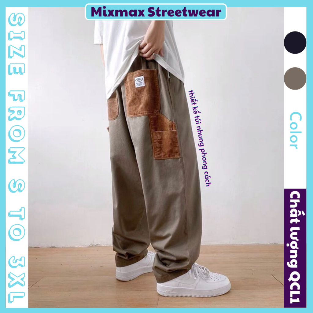 Quần kaki ống rộng túi nhung retro unisex Ulzzang hiphop siêu chất ❤️