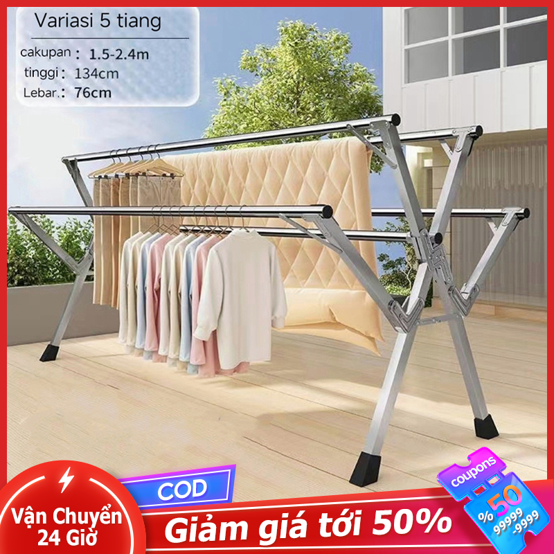 Giàn phơi quần áo Loại Sào Treo đồ thông minh dạng giá phơi gấp gọn có bánh xe, thiết kế kiểu sào inox Cao cấp Siêu Bền