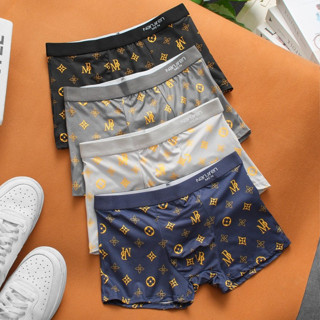 Sét 4 quần xì nam boxer vải cotton sịp đùi ship cao cấp thoáng khí quần lót nam co giãn thấm hút sịt họa tiết LV MB01