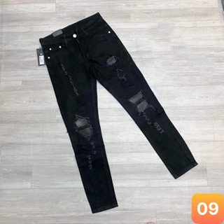 Quần jean nam boy phố rách vá gối màu đen đậm chất bò cao cấp co dãn 4 chiều cực đẹp, quần rin nam QJN09