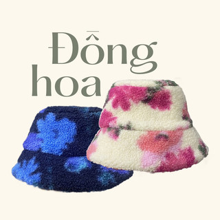Nón bucket neenee chất vải lông cừu, hoạ tiết hoa đồng hoa bucket hat