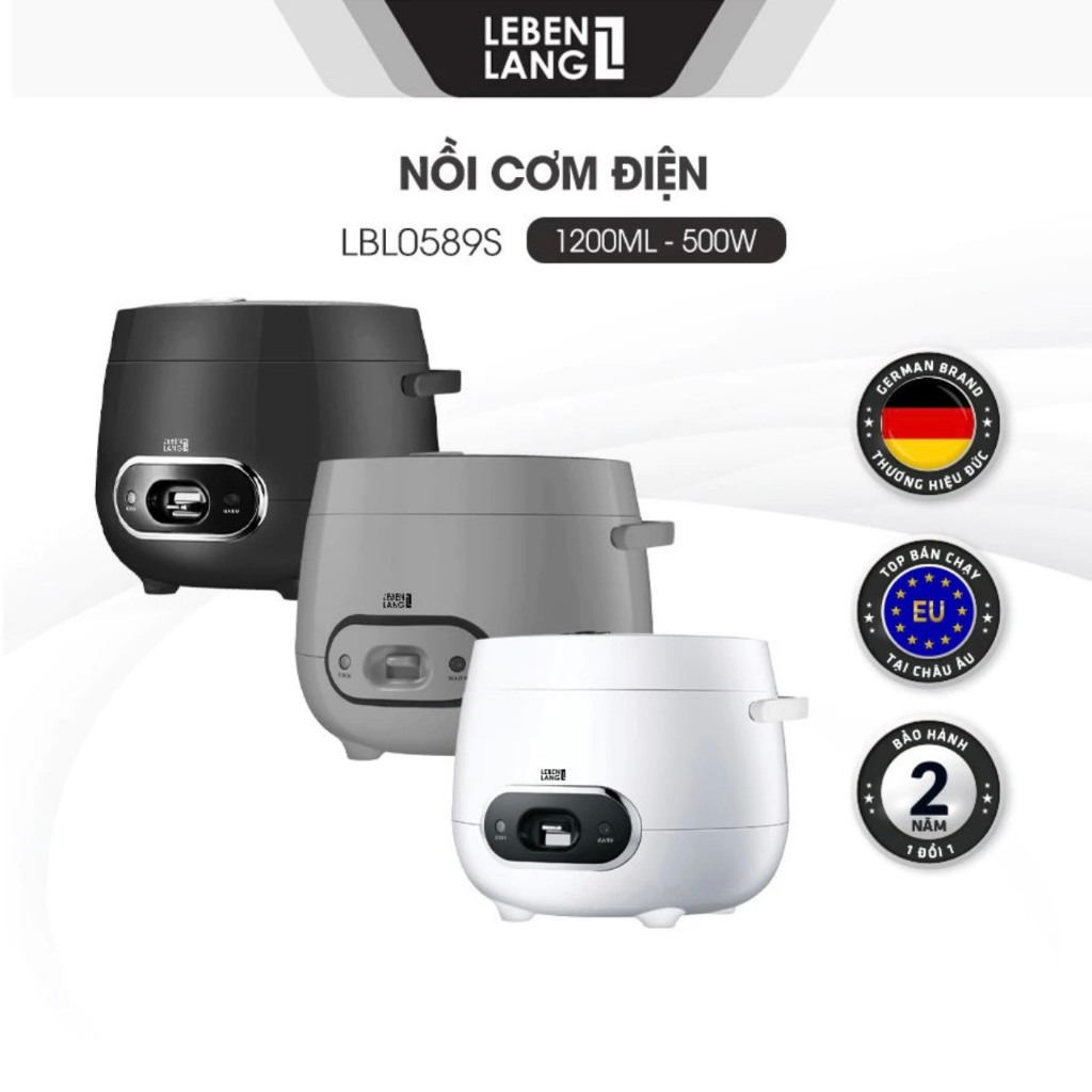 Nồi Cơm Điện Lebenlang LBL0589 Dung Tích 1200ml, Công Suất 500W, Thiết Kế Đơn Giản Hiện Đại - Hàng C