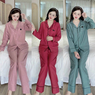 Sét bộ nhung  tâm tay dài quần dài túi có nơ