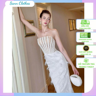 Đầm dự tiệc nữ  ôm sát với thiết kế áo ren corset và chân váy dài đính lông 𝐉𝐈𝐍 𝐃𝐑𝐄𝐒𝐒 - 𝐀𝐒𝐇𝐘𝐋𝐄𝐘