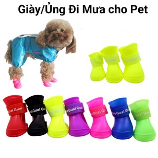 Giày/Ủng Cho Chó Đi Mưa Bằng Cao Su Silicone Mềm Dẻo Phụ Kiện Thời Trang Thú Cưng Nhiều Màu Sắc Ngaupet