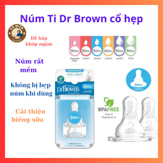 Núm ti Cổ Hẹp, Núm Ti Bình Cổ Hep Dr Brown Chính Hãng Mềm Mại Dễ Bắt Khớp Ngậm Chống Đầy Hơi Cải Thiện Biếng Ti