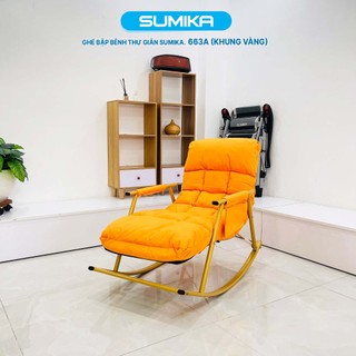 Ghế bập bênh thư giãn SUMIKA 663A, khung thép màu vàng, nệm bông chống thấm