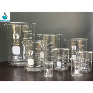 Cốc đốt thủy tinh chia vạch chịu nhiệt có mỏ 5ml 10ml 25ml 50ml 100ml 250ml 300ml 500ml 1000ml