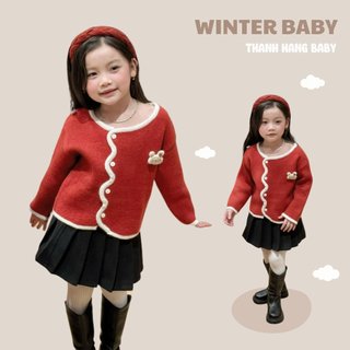 Áo khoác len cho bé gái, áo khoác len đỏ cho bé Thanh Hằng Baby 8kg đến 23kg