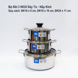 Bộ 3 nồi inox đông á 16-20-24cm