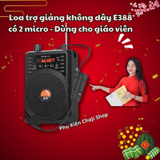 Loa trợ giảng không dây E388 có 2 micro đi kèm - dùng cho Giáo Viên - không dây hỗ trợ bluetooth USB thẻ nhớ TF đài FM